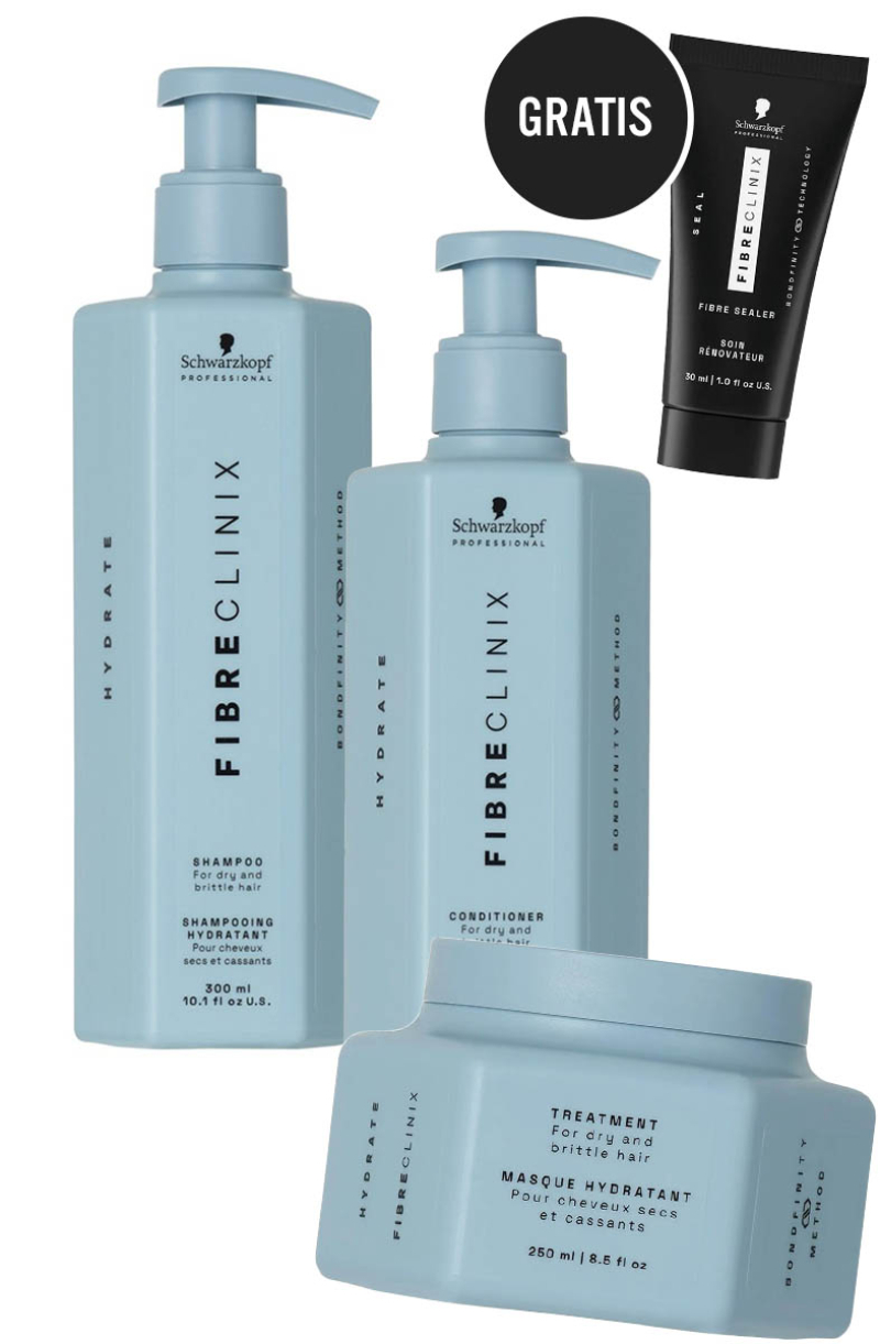 Schwarzkopf Fibre Clinix Hydrate Trio Shampoo Conditioner Treatment + Sealer 30ml